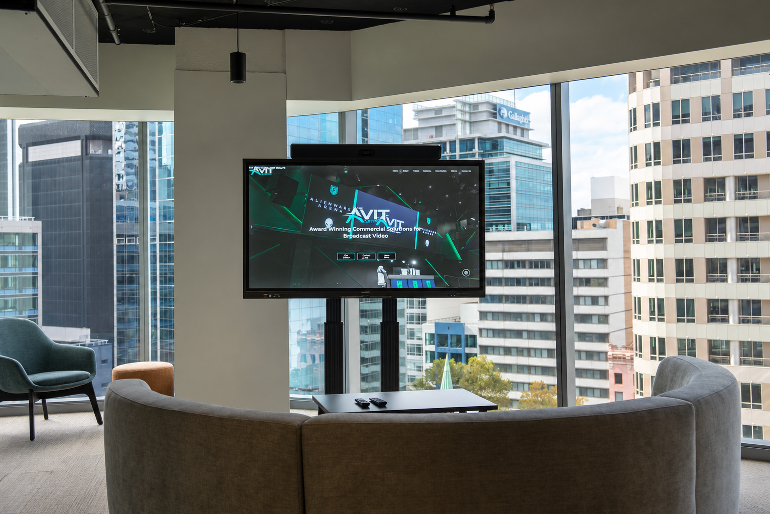 North Sydney AV showroom collaboration display overlooking the city